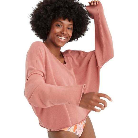 Aerie Weekend Pretty Open Back Sweatshirt M Twilight Terry Oversized Beach - Picture 3 of 16